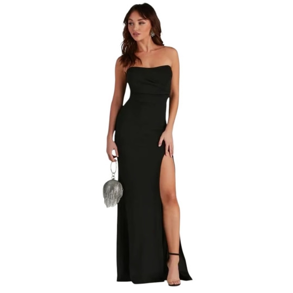 Windsor Black Strapless Gown Lace Slit